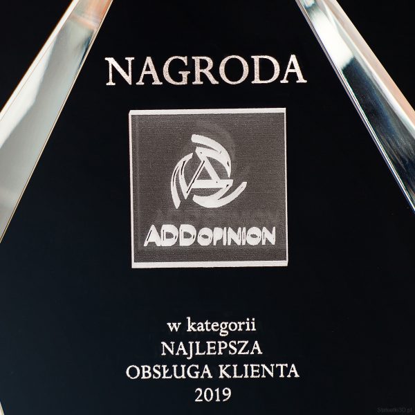 Nagroda z grawerunkiem 3D logo ADDopinion - zbliżenie