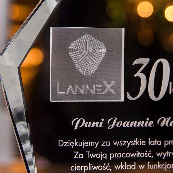 Statuetka 3D z logo LanneX - zbliżenie