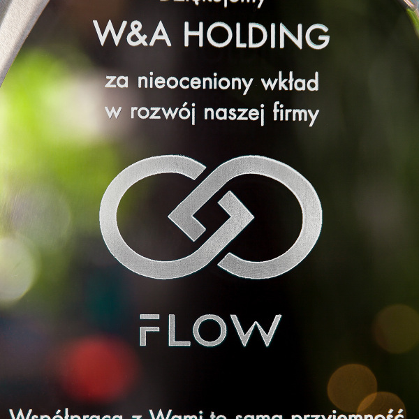 Statuetka 3D z logo Flow - zbliżenie 1