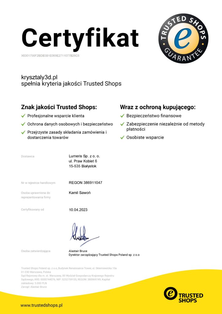 Certyfikat TrustedShops dla Lumeris Sp. z o. o.