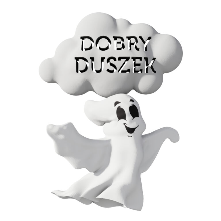 Model 3D duszka z napisem „Dobry Duszek”